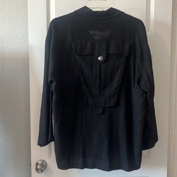 VTG 90s Joon Collection black  linen blend jacket size Large lagen look casual - Picture 7 of 13